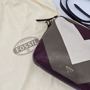 Vintage Fossil Sydney Chevron Double Zip Crossbody Bag Retro Leather
